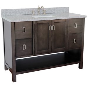 Monterey 49&quot Rectangle Sink Solid Wood Vanity in Brown/Gray Granite Stone