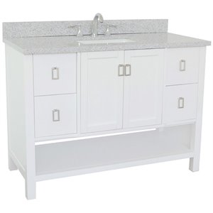 Monterey 49&quot Rectangle Sink Solid Wood Vanity in White/Gray Granite Stone