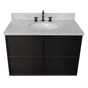 Scandi Solid Wood Wall Mount Oval Sink Vanity in Cappuccino/White Carrara