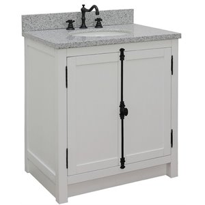 Plantation 31&quot Oval Sink Solid Wood Vanity in Glacier Ash/Gray Granite Stone