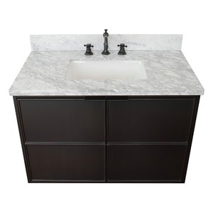 Scandi 37&quot Solid Wood Wall Mount Rectangle Sink Vanity in White/Cappuccino