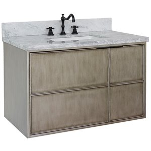 Scandi Solid Wood Wall Mount Rectangle Sink Vanity with White Top in Brown