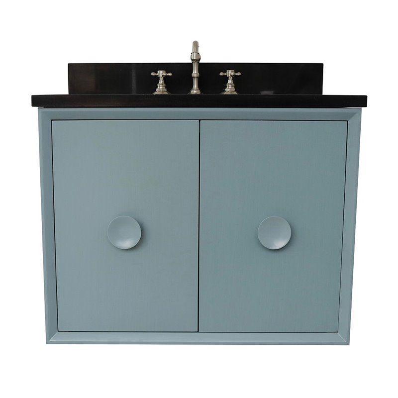 Stora Solid Wood Wall Mount Oval Sink Vanity with Black Galaxy Top in Blue