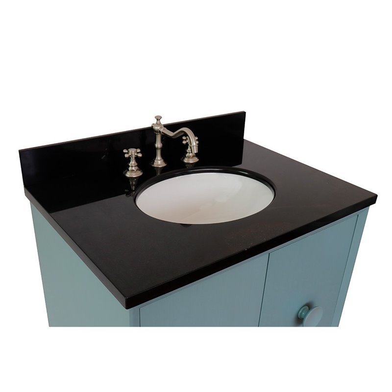 Stora Solid Wood Wall Mount Oval Sink Vanity with Black Galaxy Top in Blue