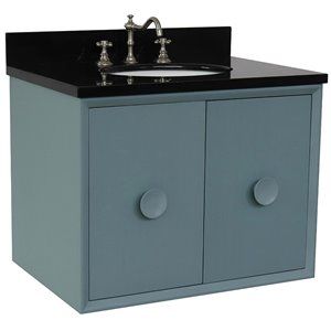 Stora Solid Wood Wall Mount Oval Sink Vanity with Black Galaxy Top in Blue