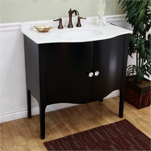 36.6&quot Traditional Single Sink Solid Wood Vanity in Black/White Marble Stone