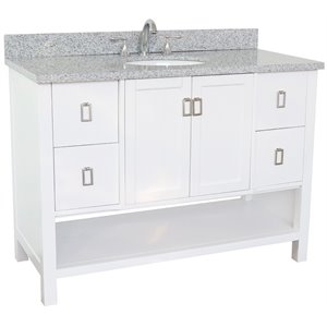 Monterey 49&quot Single Oval Sink Solid Wood Vanity in White/Gray Granite Stone