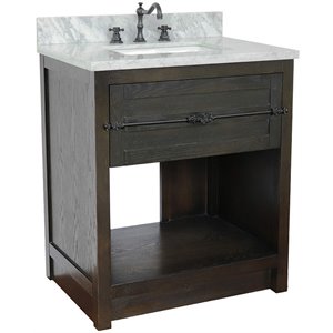 Plantation 31&quot Solid Wood Rectangle Sink Vanity with White Carrara in Brown