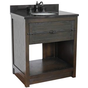 Plantation 31&quot Solid Wood Single Oval Sink Vanity in Black Galaxy/Brown Ash