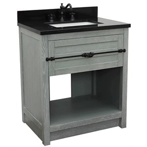 Plantation Solid Wood Single Rectangle Sink Vanity in Gray Ash/Black Galaxy