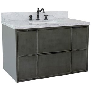 Scandi 37&quot 2-Door Solid Wood Wall Mount Rectangle Sink Vanity in Gray/White