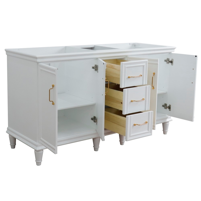 60 in. Double Wooden Vanity White Finish Cabinet Only