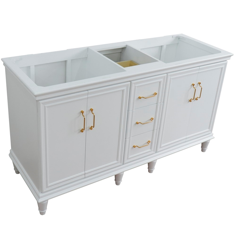 60 in. Double Wooden Vanity White Finish Cabinet Only