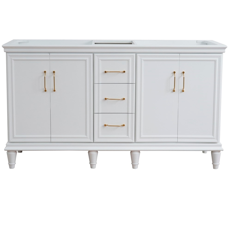 60 in. Double Wooden Vanity White Finish Cabinet Only