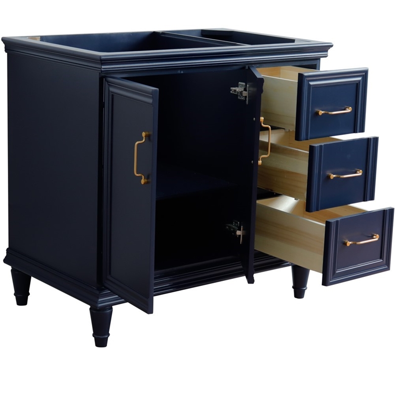 36 in. Single Wooden Vanity  Blue Finish Left Door Cabinet Only