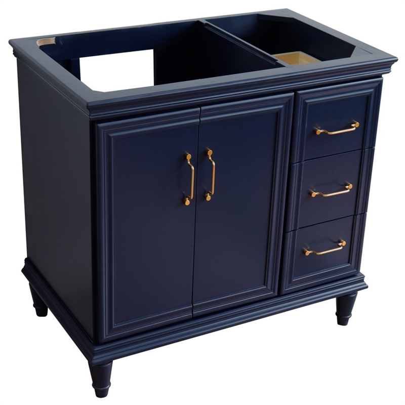 36 in. Single Wooden Vanity  Blue Finish Left Door Cabinet Only
