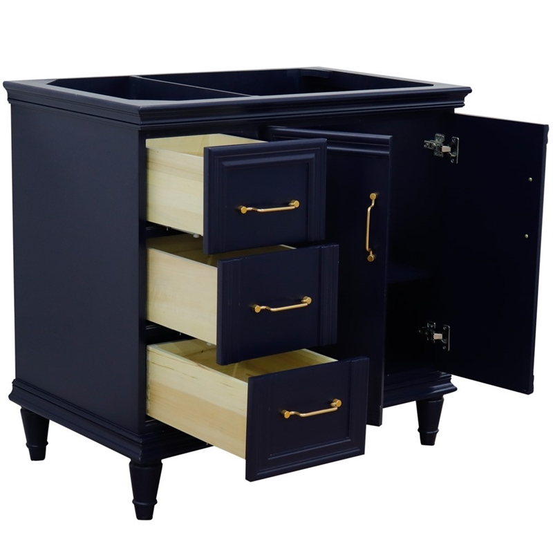 36 in. Single Wooden Vanity  Blue Finish Right Door Cabinet Only