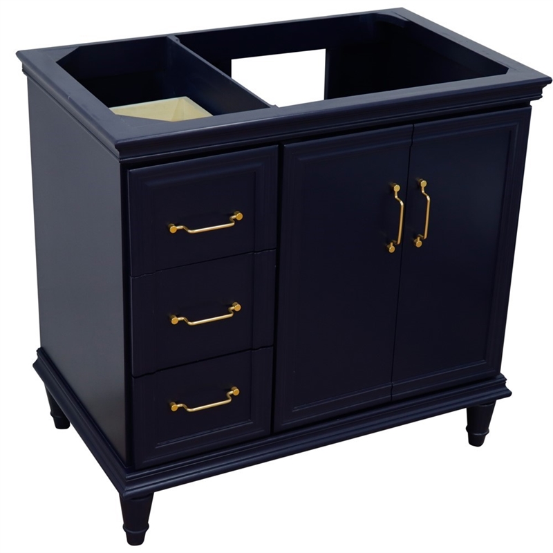 36 in. Single Wooden Vanity  Blue Finish Right Door Cabinet Only