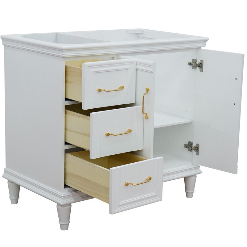 36 in. Single Wooden Vanity  White Finish Right Door Cabinet Only