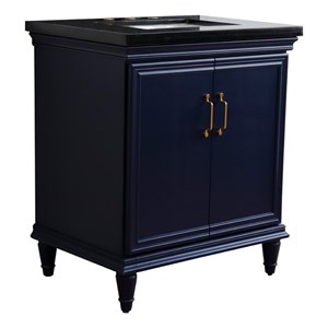 31 in. Single Wooden Vanity  Blue with Black Galaxy Rectangle Sink