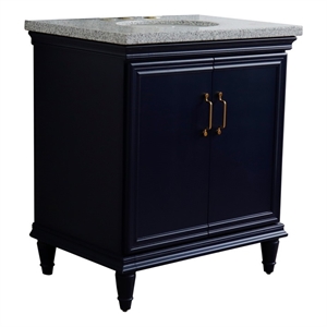 31 in. Single Wooden Vanity  Blue with Gray Granite Oval Sink