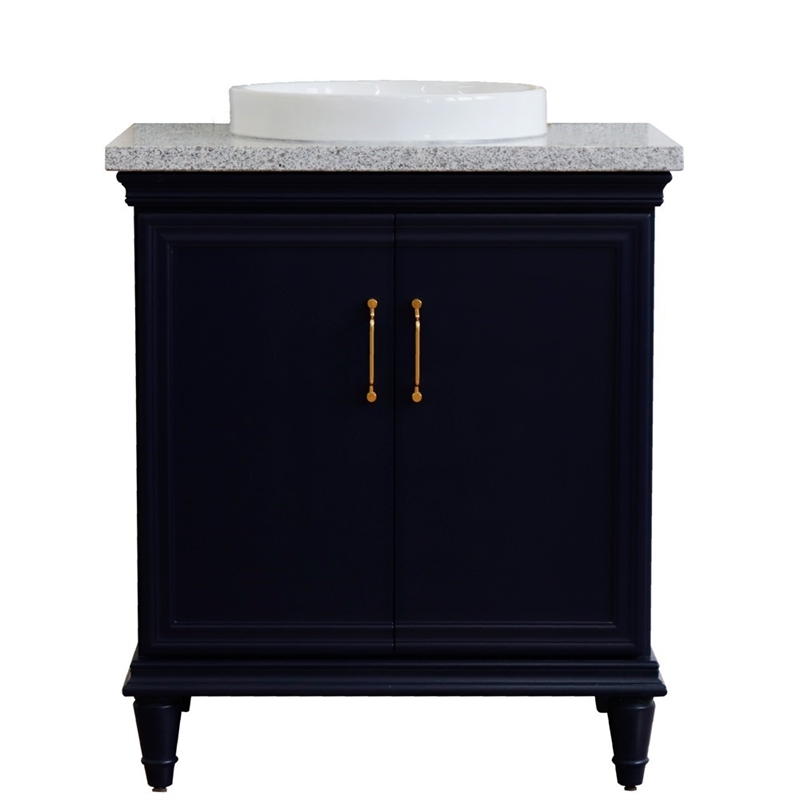 31 in. Single Wooden Vanity  Blue with Gray Granite Rectangle Sink