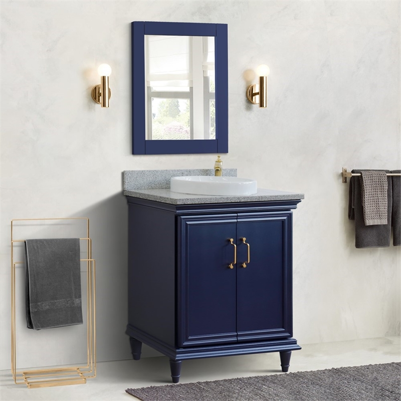 31 in. Single Wooden Vanity  Blue with Gray Granite Rectangle Sink