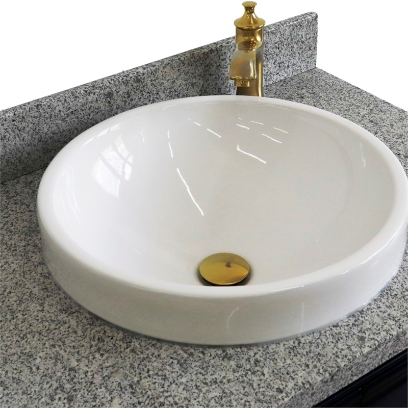 31 in. Single Wooden Vanity  Blue with Gray Granite Rectangle Sink