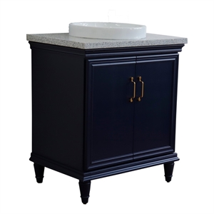 31 in. Single Wooden Vanity  Blue with Gray Granite Rectangle Sink