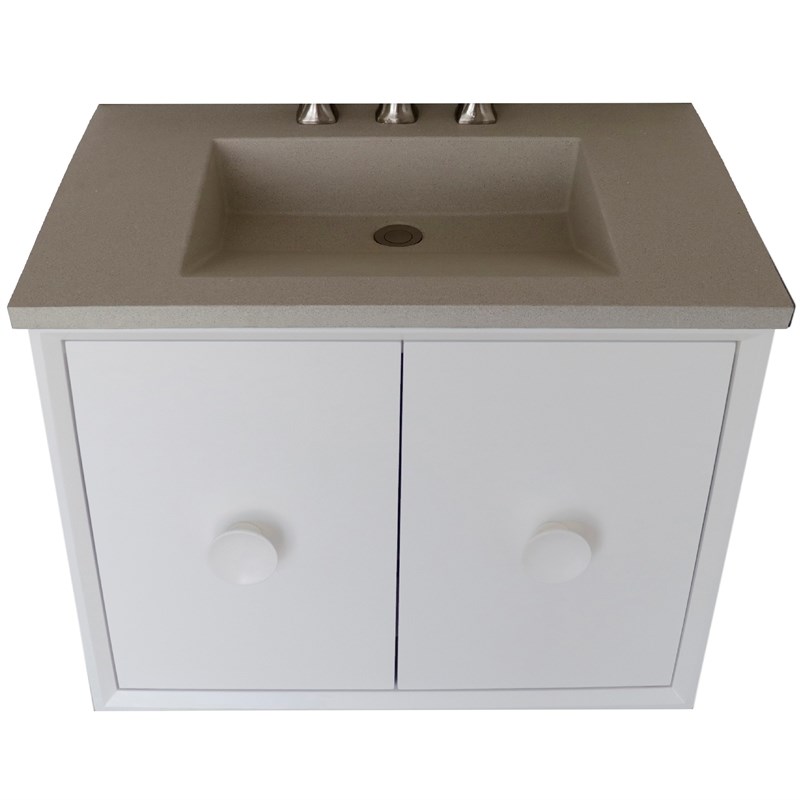 31 in. Single Wooden Vanity  White with White Concrete Top Rectangle Sink