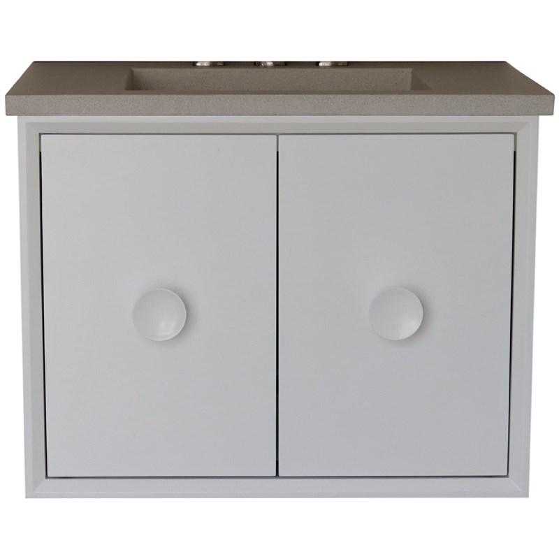 31 in. Single Wooden Vanity  White with White Concrete Top Rectangle Sink