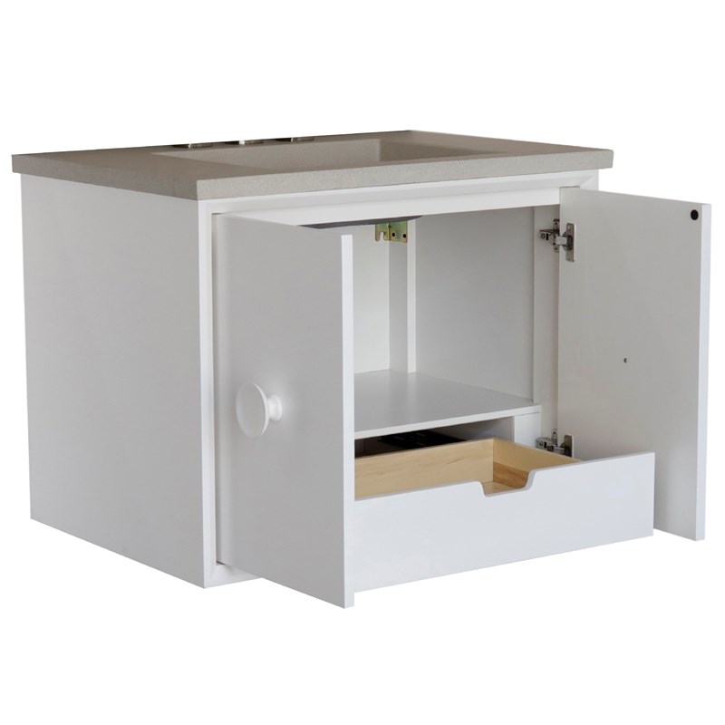 31 in. Single Wooden Vanity  White with White Concrete Top Rectangle Sink