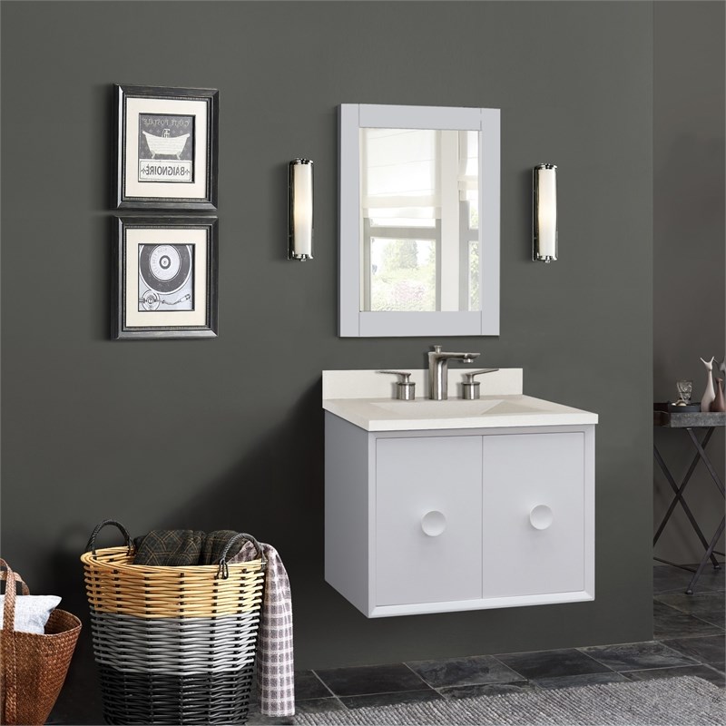 31 in. Single Wooden Vanity  White with White Concrete Top Rectangle Sink