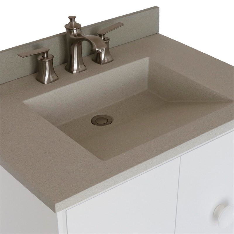 31 in. Single Wooden Vanity  White with White Concrete Top Rectangle Sink