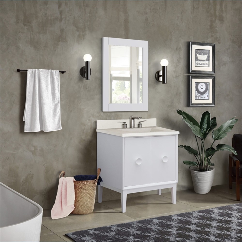 31 in. Single Wooden Vanity  White with White Concrete Top Rectangle Sink