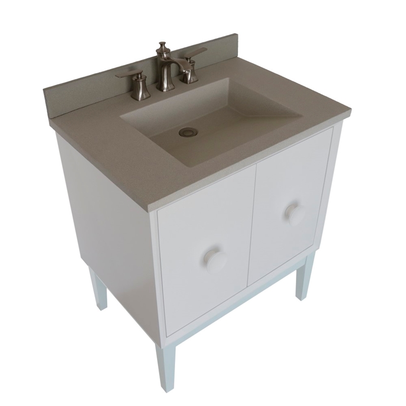31 in. Single Wooden Vanity  White with White Concrete Top Rectangle Sink