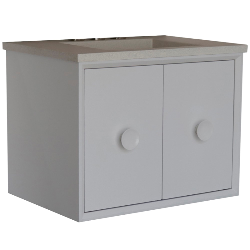 31 in. Single Wooden Vanity  White with White Concrete Top Rectangle Sink