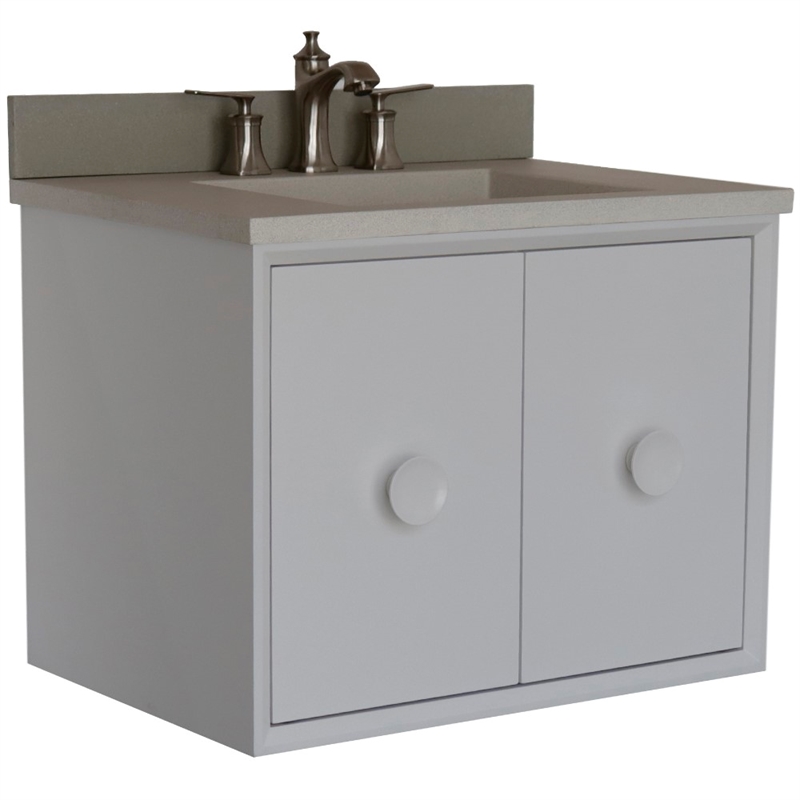 31 in. Single Wooden Vanity  White with White Concrete Top Rectangle Sink