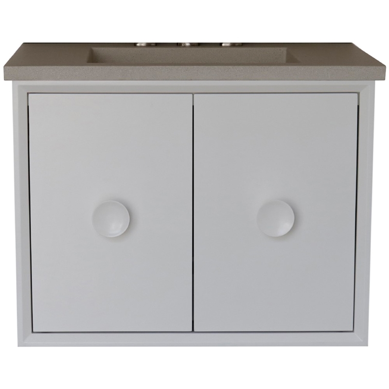 31 in. Single Wooden Vanity  White with White Concrete Top Rectangle Sink