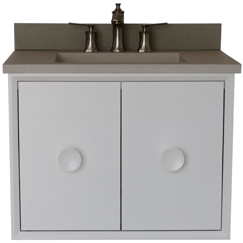31 in. Single Wooden Vanity  White with White Concrete Top Rectangle Sink