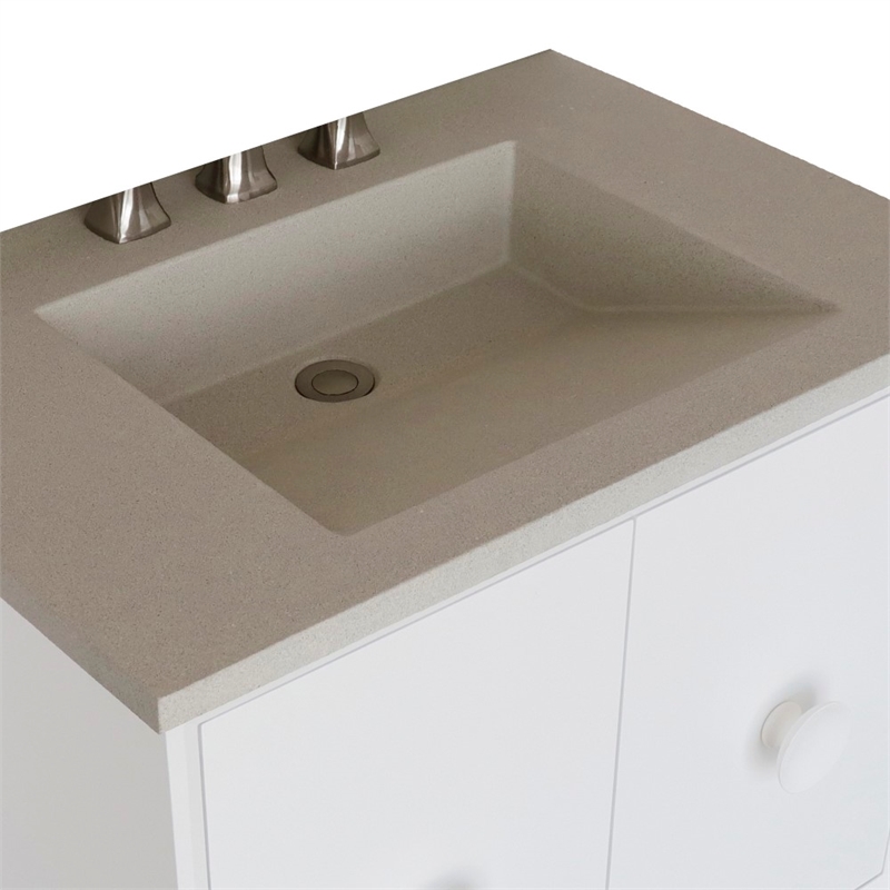 31 in. Single Wooden Vanity  White with White Concrete Top Rectangle Sink