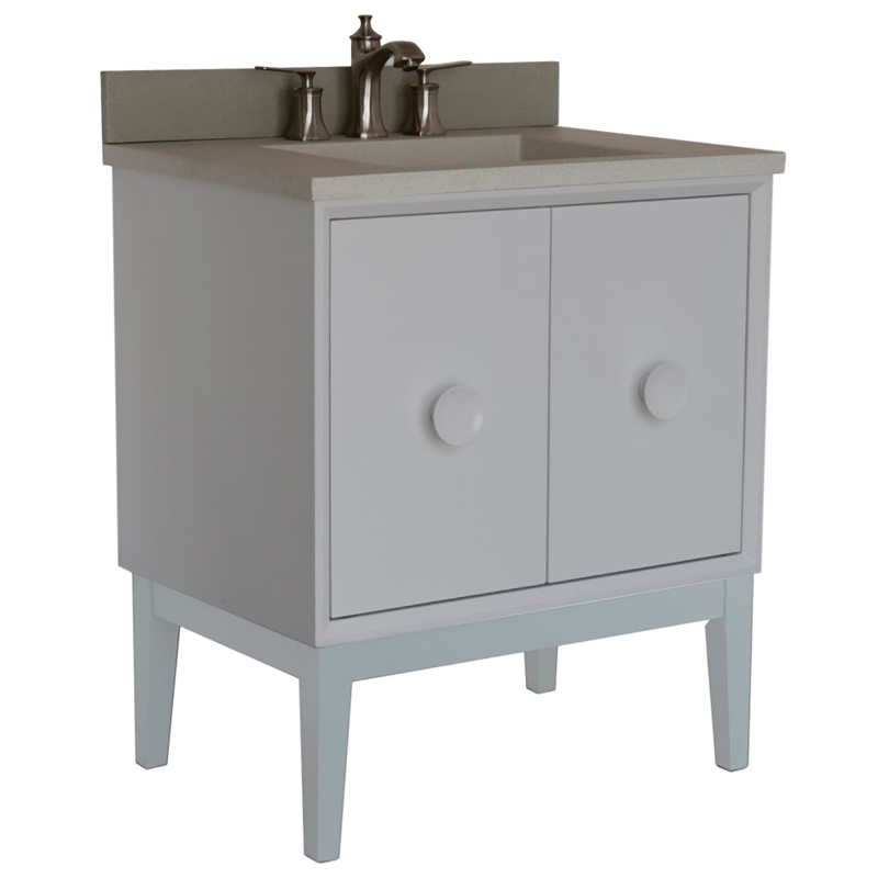 31 in. Single Wooden Vanity  White with White Concrete Top Rectangle Sink