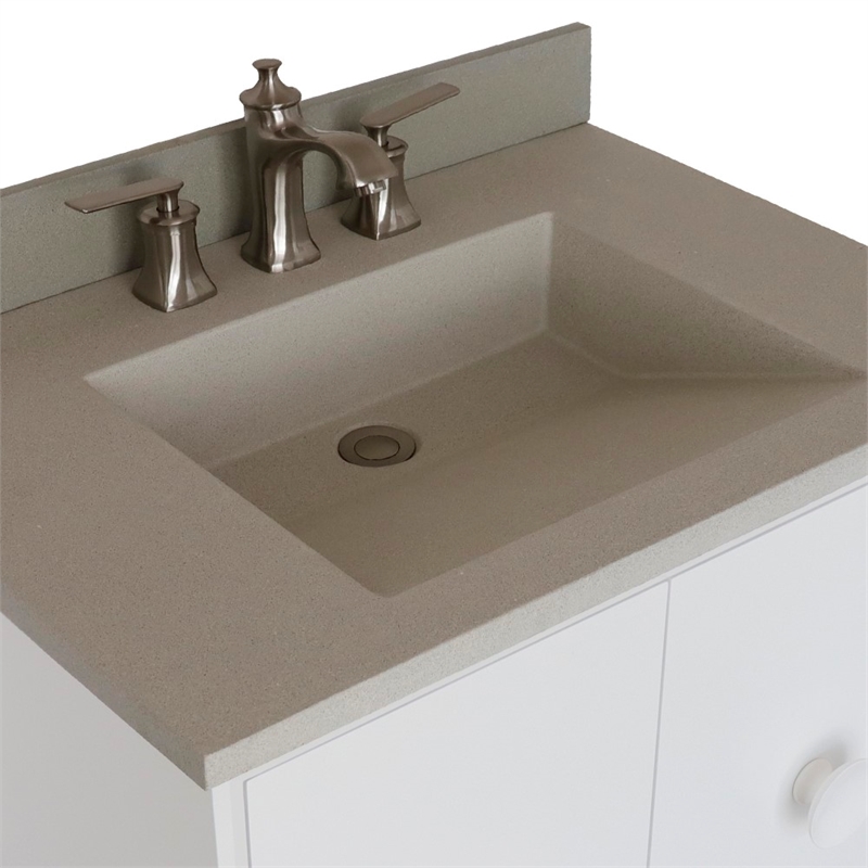 31 in. Single Wooden Vanity  White with White Concrete Top Rectangle Sink