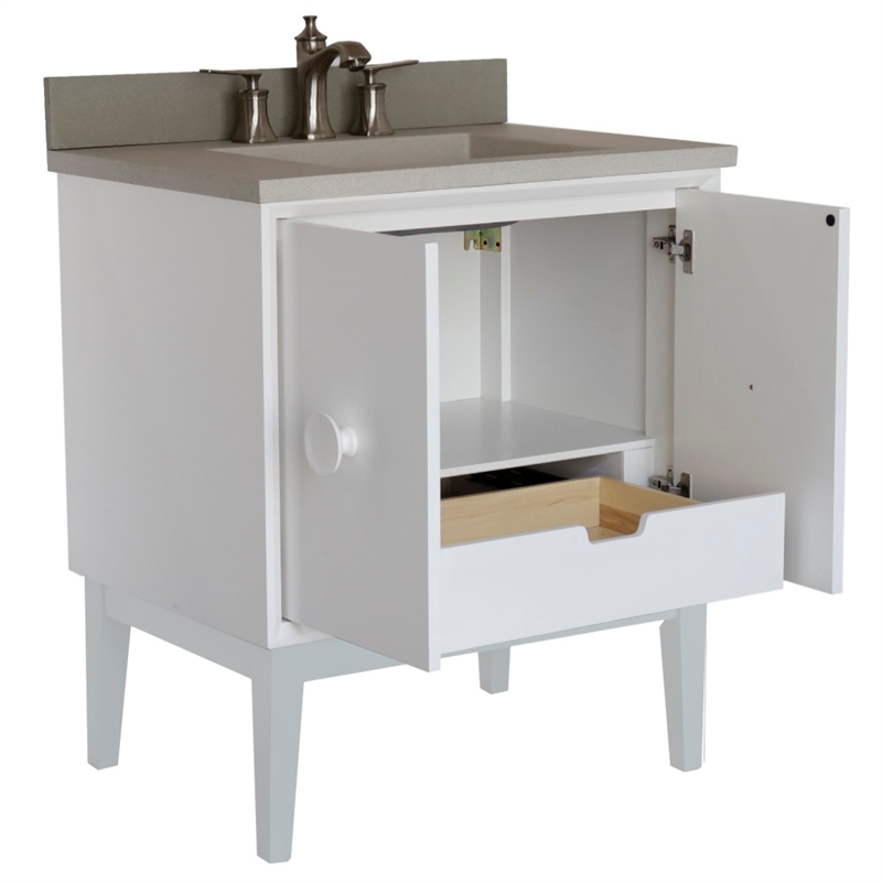 31 in. Single Wooden Vanity  White with White Concrete Top Rectangle Sink
