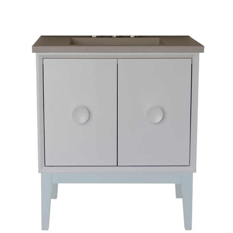 31 in. Single Wooden Vanity  White with White Concrete Top Rectangle Sink