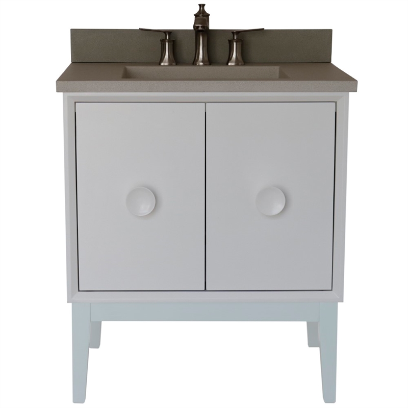 31 in. Single Wooden Vanity  White with White Concrete Top Rectangle Sink