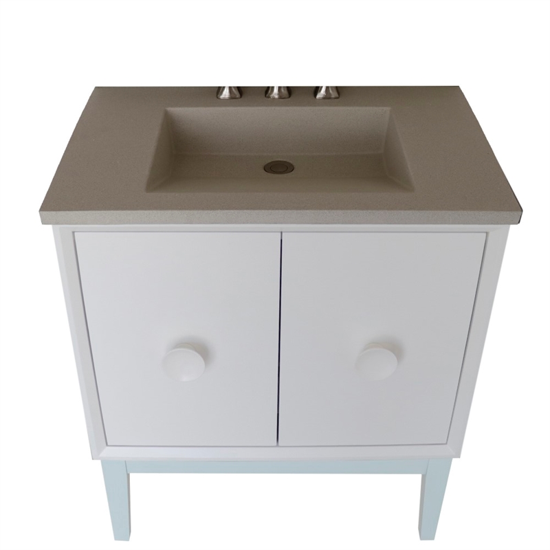 31 in. Single Wooden Vanity  White with White Concrete Top Rectangle Sink