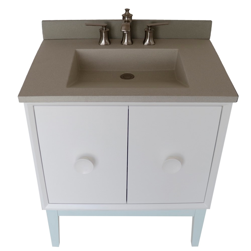 31 in. Single Wooden Vanity  White with White Concrete Top Rectangle Sink