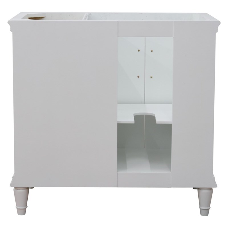 37 in. Single Wooden Vanity  White Gray Granite Oval Left Door.Left Sink