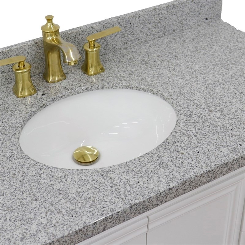 37 in. Single Wooden Vanity  White Gray Granite Oval Left Door.Left Sink